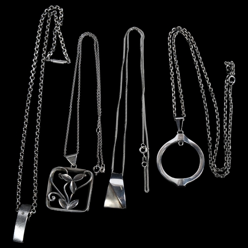 870 - 4 various Danish silver pendant necklaces, including Siegfred Pedersen