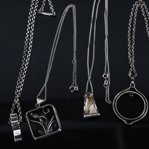 870 - 4 various Danish silver pendant necklaces, including Siegfred Pedersen