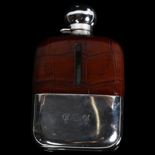 902 - A George V silver and half leather-covered hip flask, with silver cup, Sheffield 1926