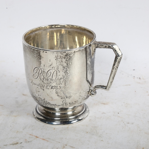 912 - A George V silver christening mug, with monogram and dated April 1939, hallmarks for Birmingham 1936... 