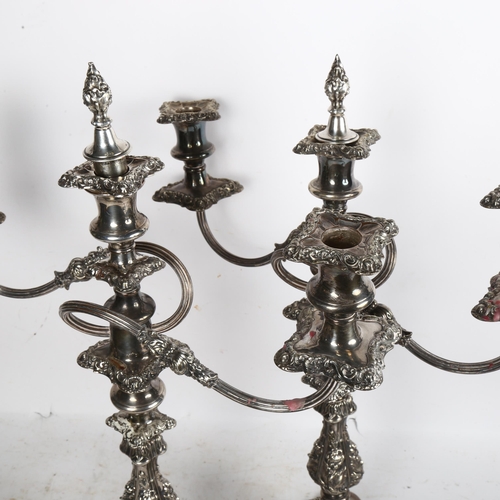 914 - A large pair of Antique silver plate on copper 2-section 2-branch table candelabras, H45cm