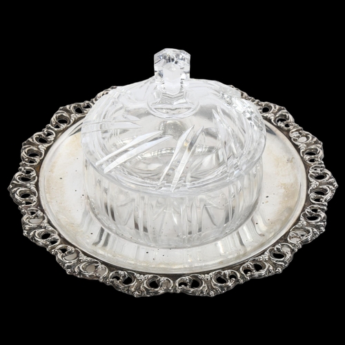 810 - VERSACE - a Vintage Italian silver and glass sauce jar and cover, base diameter 19cm, with paper lab... 