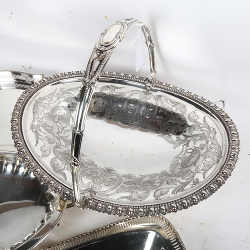 814 - Various silver plate, including swing-handled basket, tray etc