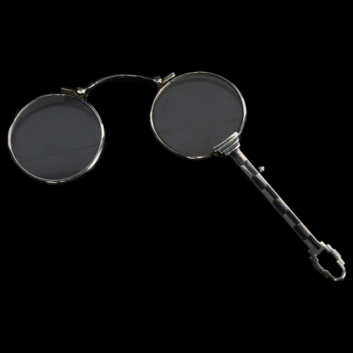 838 - A pair of silver and black enamelled-handled lorgnettes