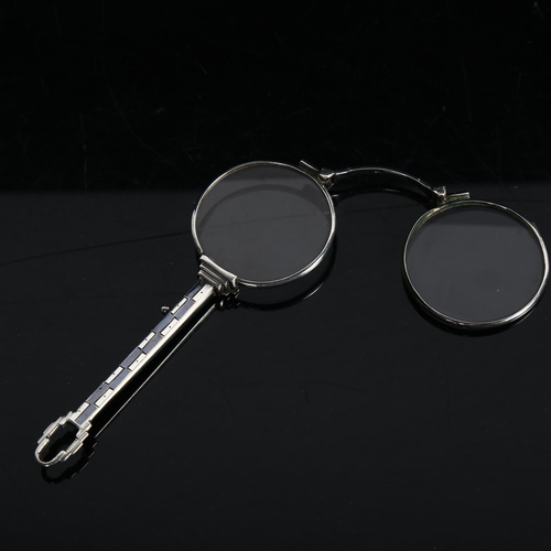 838 - A pair of silver and black enamelled-handled lorgnettes