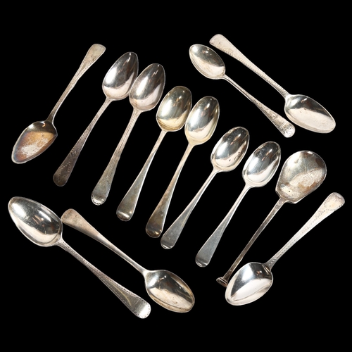 846 - 13 various English hallmarked silver teaspoons, including bright-cut, 6.5oz