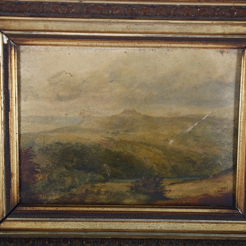 2833 - A pair of Victorian oils on canvas, landscape and harbour view, in giltwood and gesso frames, unsign... 