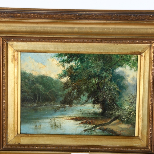 2838 - 2 oils on board, panoramic views, unsigned, 35cm x 42cm, gilt-framed