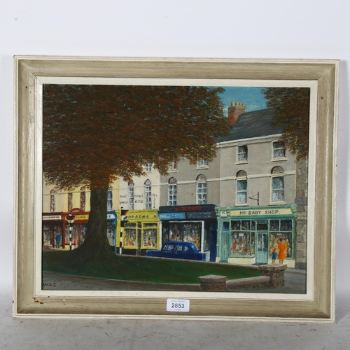 2853 - W A Styles, tempera on board, Bath Road Corner Old Swindon, inscribed verso, 35cm x 45cm, framed