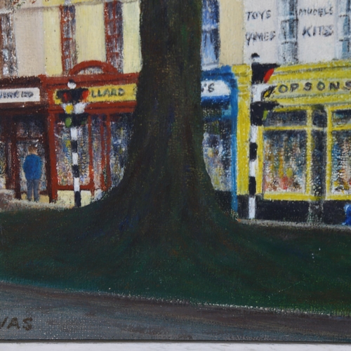 2853 - W A Styles, tempera on board, Bath Road Corner Old Swindon, inscribed verso, 35cm x 45cm, framed