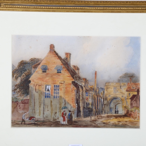 2855 - 19th century watercolour, entrance to a university, unsigned, 36cm x 26cm, framed