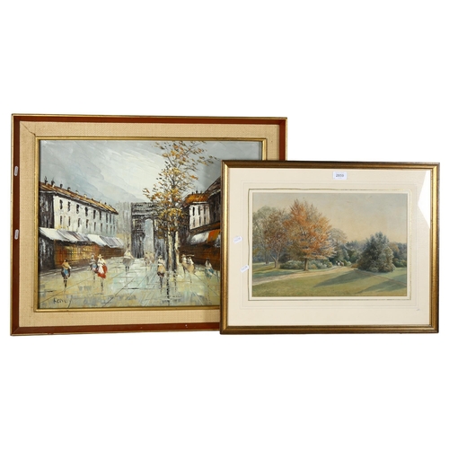 2859 - J S Farer?, 19th century watercolour, horses in a country park, and Kressley, an oil on canvas, Pari... 