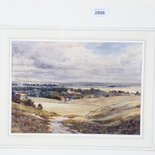 2866 - F Hughes Richardson, watercolour, extensive landscape, 28cm x 20cm, framed