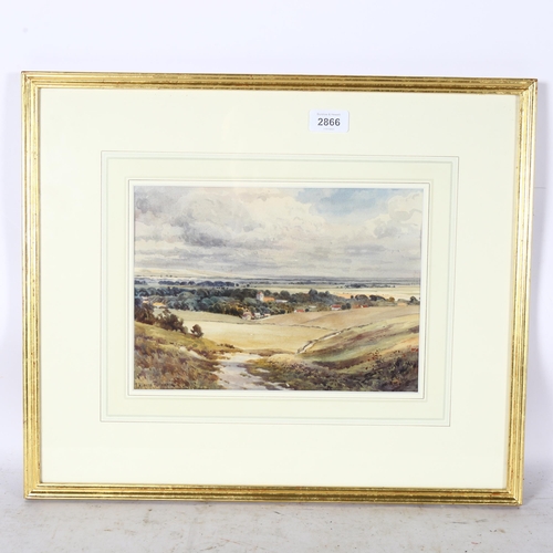 2866 - F Hughes Richardson, watercolour, extensive landscape, 28cm x 20cm, framed