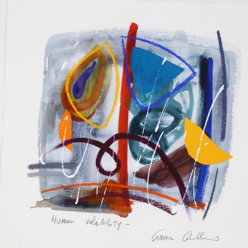 2868 - Contemporary watercolour/gouache abstract on paper, Human Volatility, indistinctly signed in pencil,... 