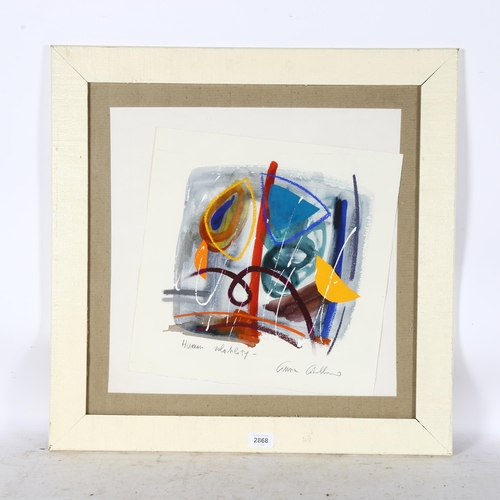 2868 - Contemporary watercolour/gouache abstract on paper, Human Volatility, indistinctly signed in pencil,... 