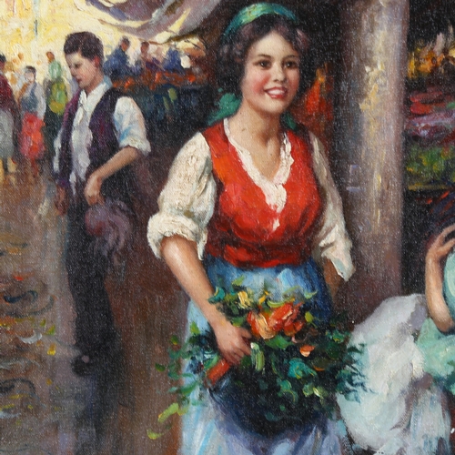 2869 - Contemporary oil on board, Continental market scene, 48cm x 58cm