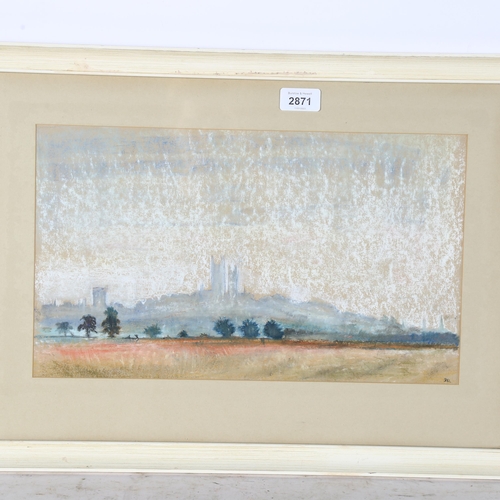 2871 - Pastels and charcoal, panoramic view towards a hilltop, signed with monogram bottom right corner, 40... 