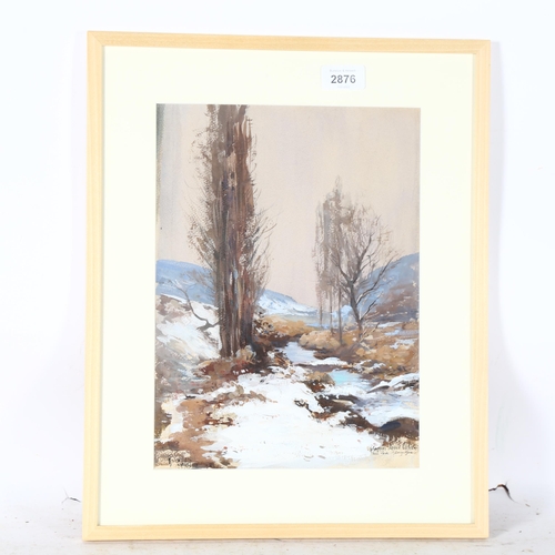 2876 - Louis Cable, early 20th century watercolour, French winter landscape, signed, 31cm x 23cm, framed