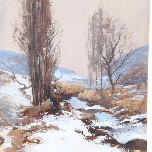 2876 - Louis Cable, early 20th century watercolour, French winter landscape, signed, 31cm x 23cm, framed