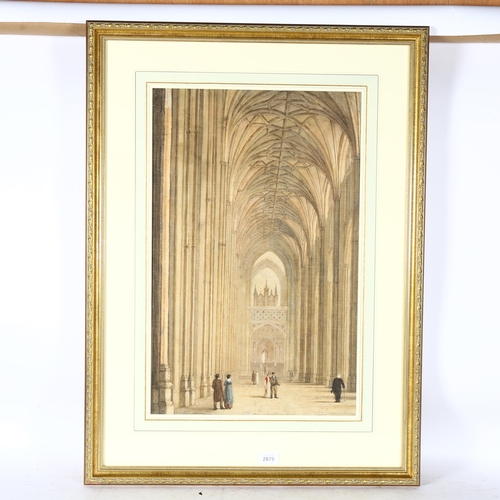 2879 - Pair of 19th century watercolours, views inside Canterbury Cathedral, unsigned, 52cm x 44cm, and 61c... 