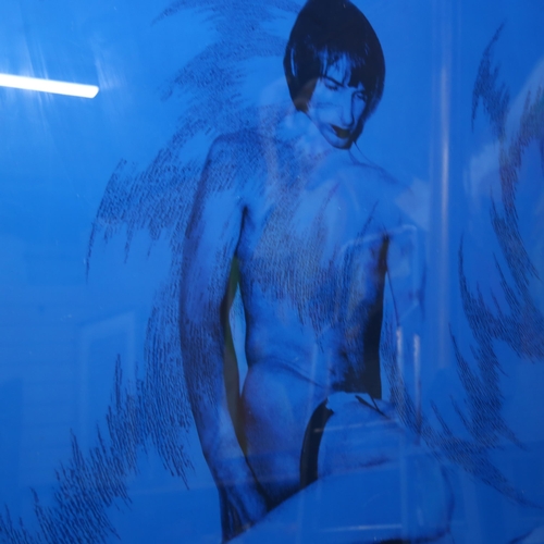 2882 - A large blue print on perspex, 155cm x 125cm, unframed