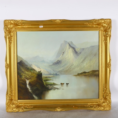 2888 - Wright, oil on canvas, Highland lake view, 66cm x 75cm overall, gilt-framed, and A West, panoramic o... 