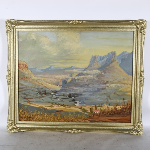 2888 - Wright, oil on canvas, Highland lake view, 66cm x 75cm overall, gilt-framed, and A West, panoramic o... 