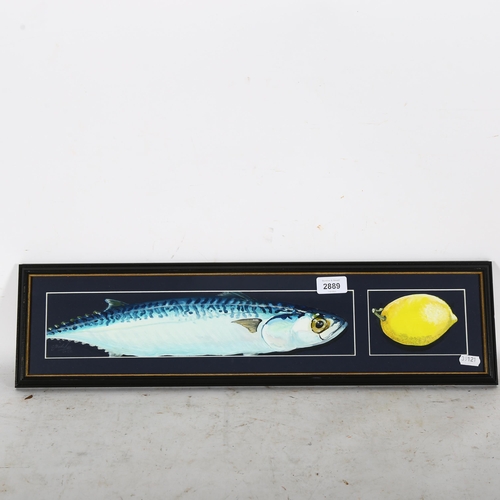 2889 - Clive Fredriksson, acrylic, mackerel and lemon, 16cm x 60cm