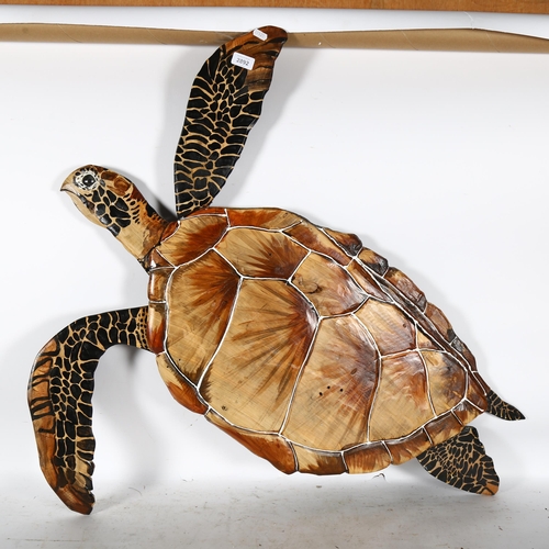 2892 - A painted wood wall-mounted turtle, 92cm