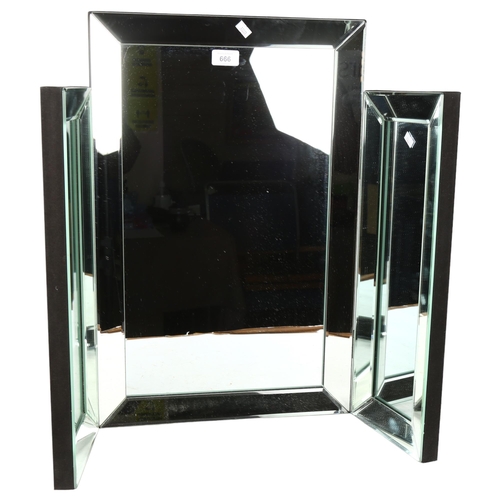 666 - An Art Deco style bevel-edge triple mirror, H60cm