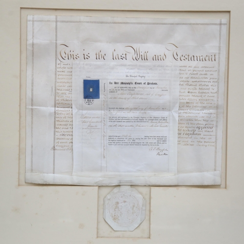 677 - A Victorian framed Probate and Last Will and Testament of Anne Clapham dated 1871, 79cm x 77cm, fram... 