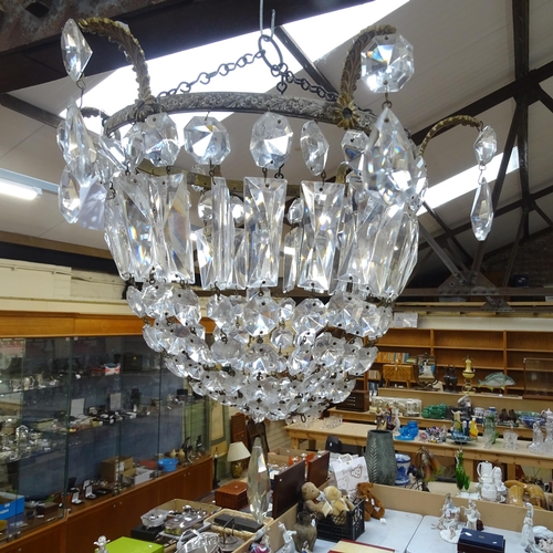 343 - Vintage chandelier with gilt-metal mounts and lustre drops, diameter 28cm approx