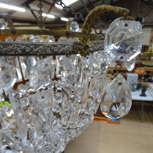 343 - Vintage chandelier with gilt-metal mounts and lustre drops, diameter 28cm approx