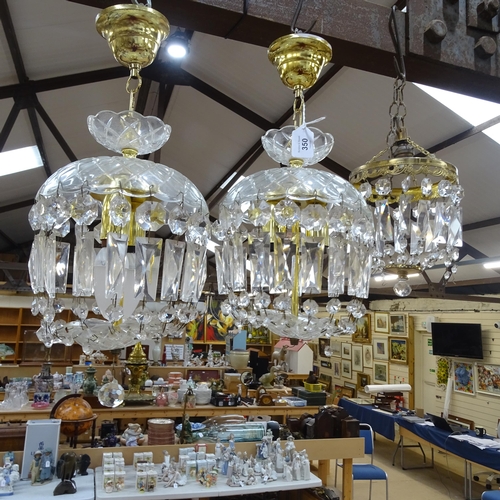 350 - A  pair of glass chandelier with lustre drops, diameter 18cm, and another small chandelier