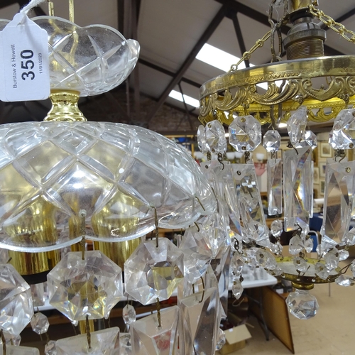 350 - A  pair of glass chandelier with lustre drops, diameter 18cm, and another small chandelier