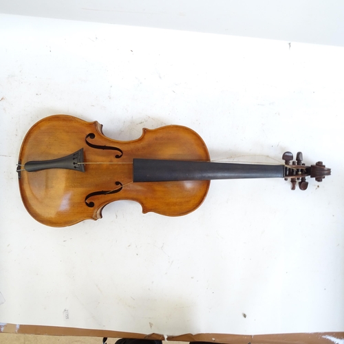 202 - An Antique violin, no labels, in a wooden case, L35cm