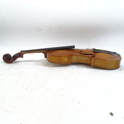 202 - An Antique violin, no labels, in a wooden case, L35cm