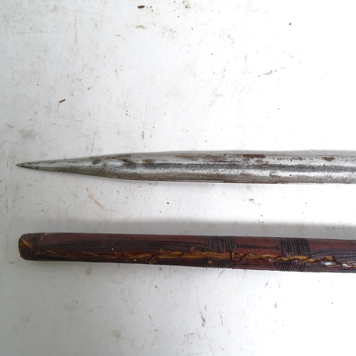 413 - A Japanese short sword and scabbard, length overall 61cm, and a reproduction flail