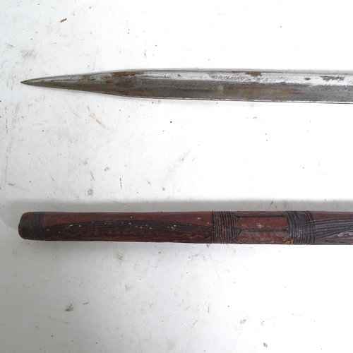 413 - A Japanese short sword and scabbard, length overall 61cm, and a reproduction flail