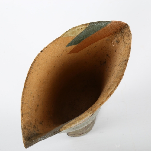 1 - Elizabeth Raeburn, a studio pottery raku flared stem vase, impressed makers marks, height 18cm