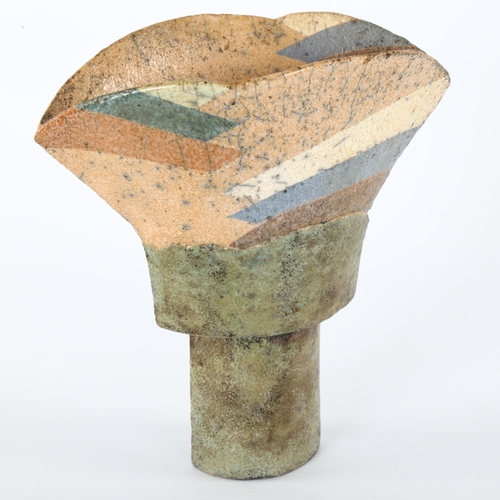 1 - Elizabeth Raeburn, a studio pottery raku flared stem vase, impressed makers marks, height 18cm