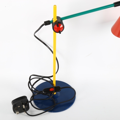 22 - A 1980s' Veneta Lumi desk lamp inspired by Memphis Group, adjustable steel stem and base, makers mar... 