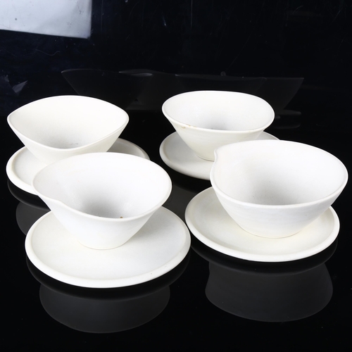 49 - Trish Phillips studio pottery, dolomite glazed, 4 side plates, 4 bowls, impressed makers marks.