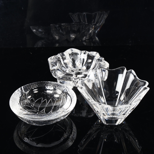 57 - 3 mid-century clear glass Scandinavian bowls, Orrefors, Maleras, Kosta, largest diameter 15cm