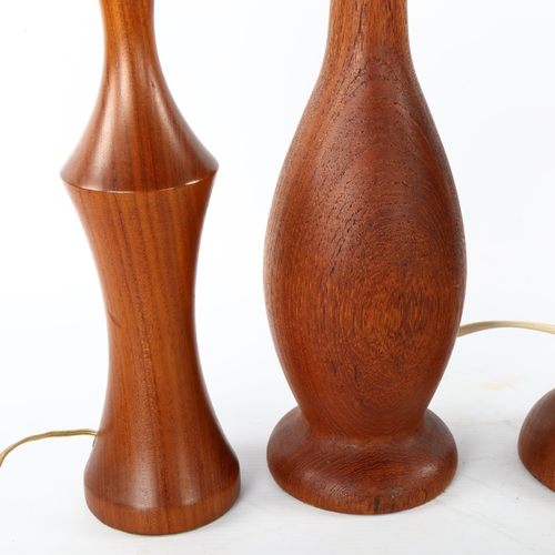 59 - 3 mid-century teak table lamp bases, tallest 44cm