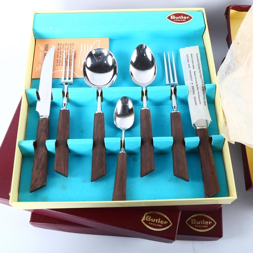 64 - George Butler, Sheffield, 6 mid-century 7 piece place settings, in original boxes