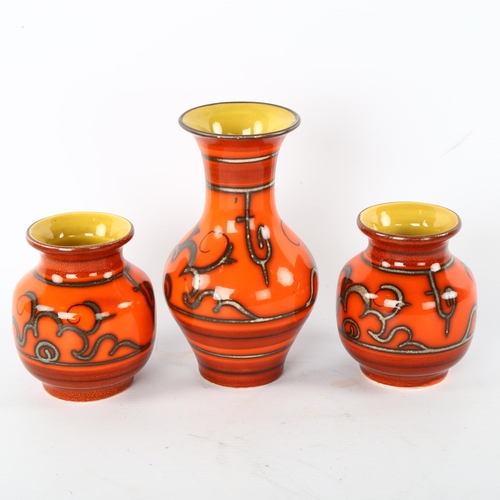 68 - 3 Flora Gouda pottery, Holland, Tokio series vases, tallest 17cm