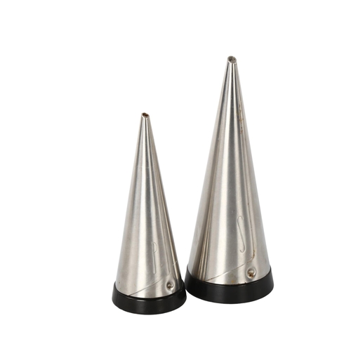 80 - Pierre Forsell for Gense, Sweden, a pair of stainless steel and black bakelite salt and pepper shake... 