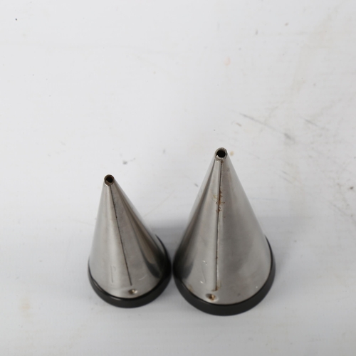 80 - Pierre Forsell for Gense, Sweden, a pair of stainless steel and black bakelite salt and pepper shake... 